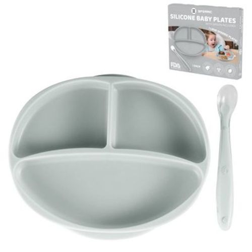 Silicone Suction Plate For Baby - 100% Food Grade Silicone Divided Plate | Toddler Self Feeding Training Suction Plate Set | Bpa-free (sage)