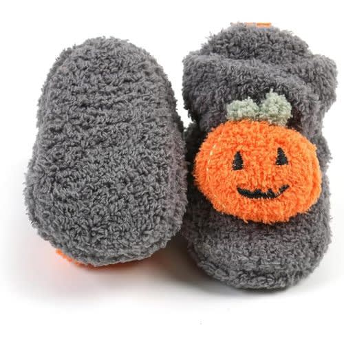 E-FAK Newborn Baby Cozy Fleece Booties with Grippers Winter Slippers Socks Soft Sole Stay On Infant First Walker Crib Shoes - 10 Grey