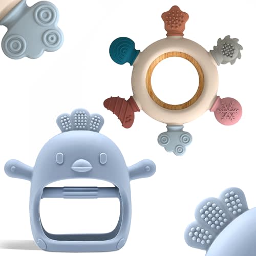 Baby Teething Toys by Komfy LilLove | No Drop Teether and Ring Teether for Baby Teething Relief | Non-Toxic Infant Toys 0-6 6-12 Months | CPC Certified Teething Mitten| Baby teether Toys – 2 Pack