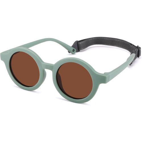 NULOOQ Bendable Polarized Baby Sunglasses with Strap Round Flexible for Infant Newborn & Toddler Age 0-24 Months