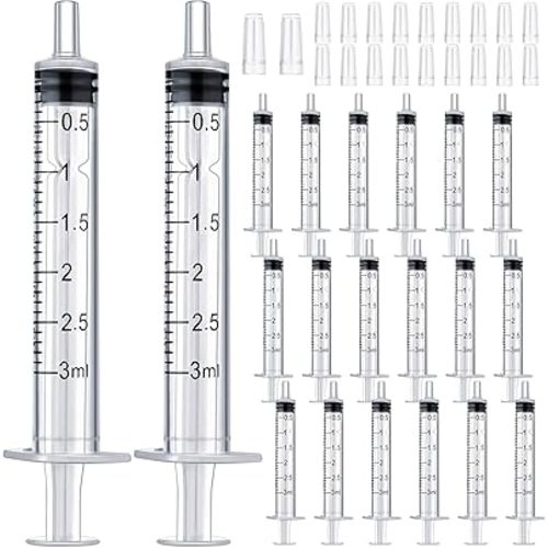 20 Pack 3ml Syringe with Cap for Liquid, 3cc Plastic Small Syringes Without Needle for Scientific Labs, Measurement, Dispensing, Pet Feeding