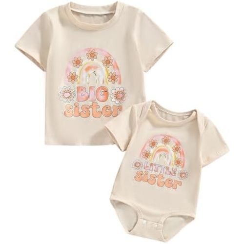 Big Sister Little Sister Matching Outfits Newborn Baby Girl Letter Romper Kids Toddler Girl T Shirt Tops Clothes Set
