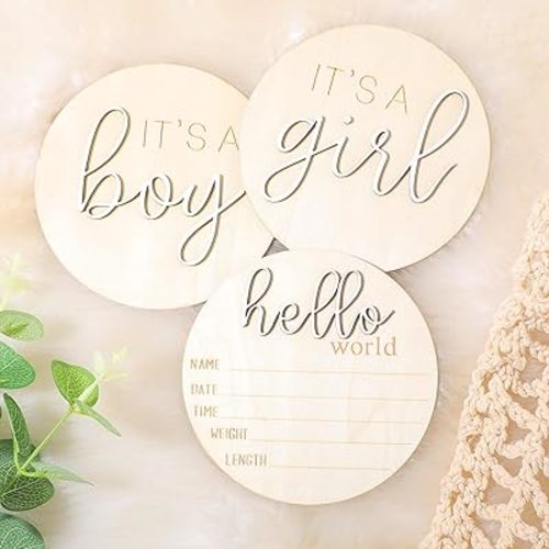 3 PCS Baby Announcement Sign, Boy or Girl Sign Gender Reveal Baby Birth Its a Boy Its a Girl Birth Announcement for Photo Prop Ba-By Shower Hospital Nursery Gift