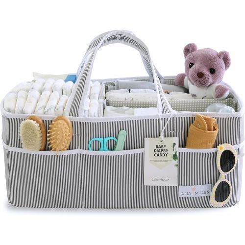 Lily Miles Baby Diaper Caddy - Organizer Tote Bag for Infant Boy or Girl - Baby Shower Basket - Nursery Must Haves - Registry Favorites - Newborn Caddie Car - Gray/Gray, Extra Large