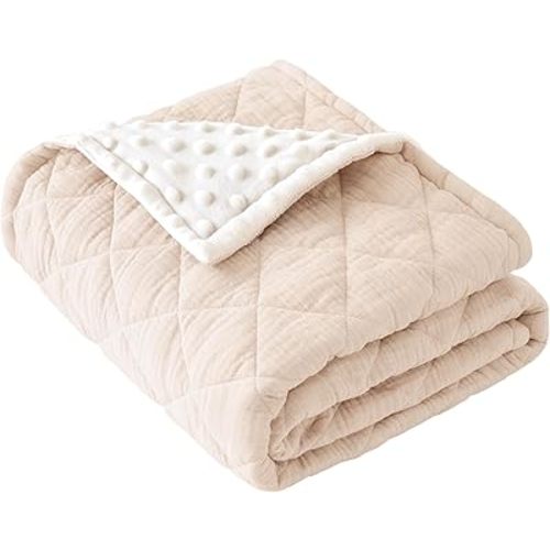 Konssy Muslin Baby Blanket Soft Nursery Minky Blankets with 100% Cotton Front and Dotted Fleece Backing Quilt Blanket with 100% Polyester Fill Throw Blankets (30 x 40 inch)