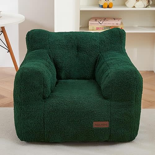 MAXYOYO Kids Sherpa Bean Bag Chair, Boucle Toddler Chair Toddler Bean Bag Couch for Girls and Boys, Teddy Lazy Sofa with Pocket for Playing, Green