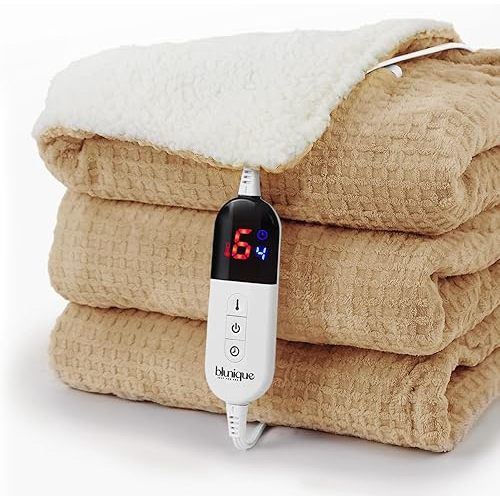 Heated Blanket Electric Throw Waffle, 50x60 Inches Sherpa Fleece Fast Heating Blanket 6 Heating Levels & 4 Hours Auto Off ETL Certification, Apricot Orange Throw