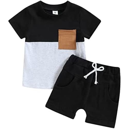 Infant Baby Boys Summer Color Block Clothes Sets Outfits Short T Shirt Elastic Rolled Shorts Set Toddler Clothes