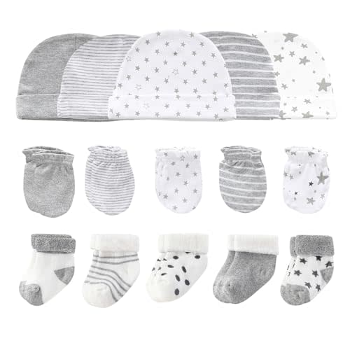 Ruliby Baby Hats Mittens and Socks Set Cotton Newborn Hat Beanie Soft Infant Girls Boys Caps Gloves 0-6 month