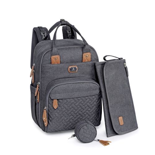 Dikaslon Diaper Bag Backpack With Portable Changing Pad, Pacifier Case And Stroller Straps, Gray