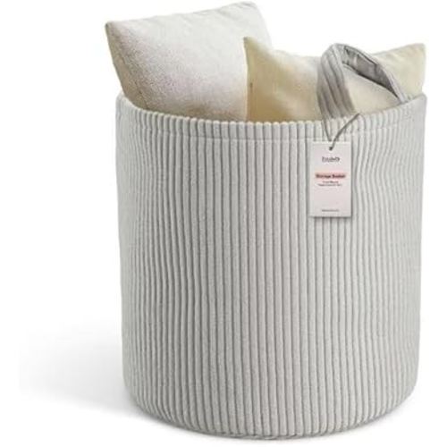 PUTSKA Blanket Basket – Round Storage for Toys and Blankets, Clothes, Stuffed Animals – Soft Baby Girl Basket for Nursery, Kids Room, Bedroom, Living Room – Large, Grey