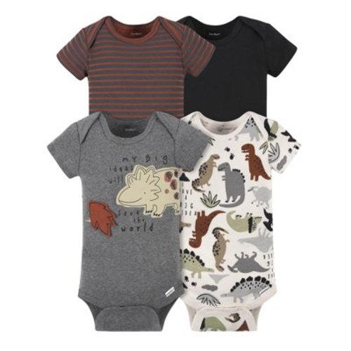 Gerber Baby Neutral Short Sleeve Onesies Bodysuits, 4-Pack, Sizes Newborn - 24 Months