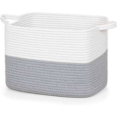 ZLG Cotton Rope Woven Basket - 13.5x11x9.5, White/Gray