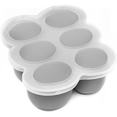 WeeSprout Silicone Freezer Tray with Clip on Lid Perfect Food Storage Container for Homemade Baby Food, Vegetable, Fruit Purees, and Breast Milk (Bright Grey, Six 3 Ounce Sections)