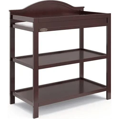 Graco Clara Changing Table (Espresso) - GREENGUARD Gold Ceritifed, Includes Bonus Water-Resistant Changing Table Pad with Safety Strap, 2 Open Shelves