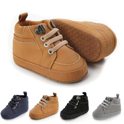 Meckior Toddler Baby Boys Girls High Tops Ankle Sneakers Soft Anti-Slip Sole PU Leather Moccasins Infant Newborn Prewalker First Walking Crib Shoes