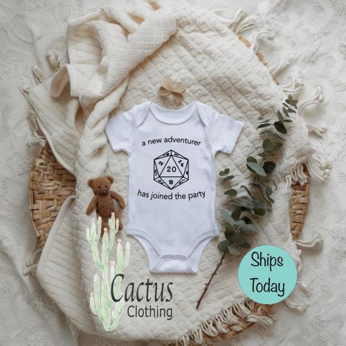a new adventurer has joined the party. D&D Onesie. Fantasy, Adventure, Baby Boy Onesie, Baby Girl Onesie, Baby shower Gift