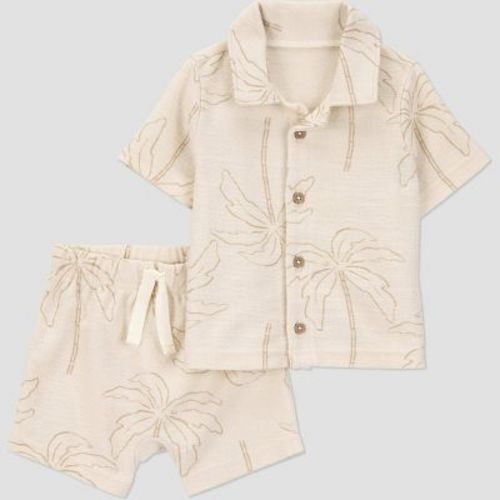 Carter's Just One You® Baby Boys' 2pc Button-Down Shirt & Shorts Set - Cream 3M: Botanical Tree Pattern, Elastic Waistband