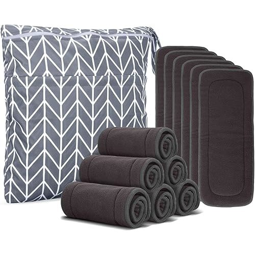 Damero 5-Layer Charcoal Bamboo Reusable Diapers Baby Inserts, 12PCS Cloth diaper Inserts with An Extra Storage Bag (Charcoal Bamboo Material)