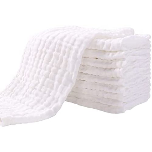 Yoofoss Muslin Burp Cloths for Baby 10 Pack 100% Organic Cotton Baby Washcloths for Boys Girls Large 20''X10'' Super Soft and Absorbent White
