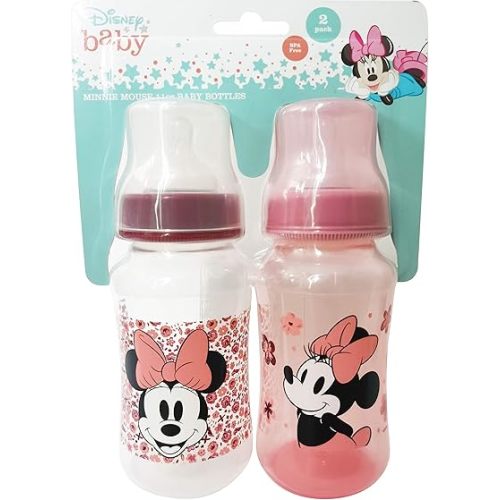 Cudlie Disney Baby Girl 11 oz Pack of 2 Baby Bottles, Minnie Mouse