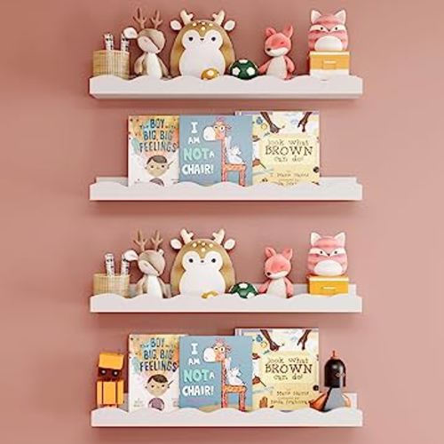 Floating Shelves for Wall Décor Set of 4 Nursery Book Shelves Bathroom Shelves Over Toilet Wall Shelf for Books, Plants, Toys, Photo Frames, Picture Ledge-White