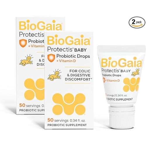 BioGaia Baby Probiotic Drops - Colic & Gas Relief + Vitamin D, 50-Day Supply, Safe for Newborns, Reduces Crying, Fussing, Colic, Gas, Spit-ups & Constipation, No allergens, Dairy or Soy (Pack of 2)