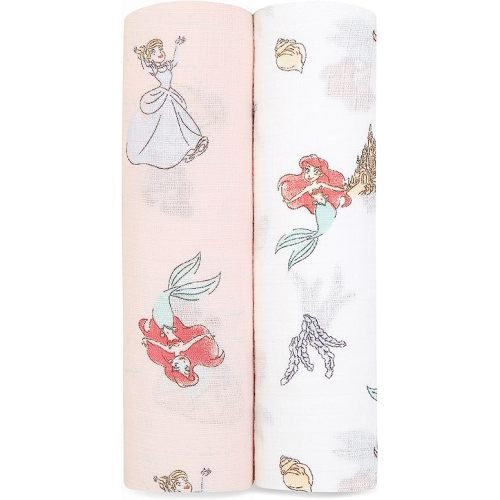 aden + anais Essentials Muslin Swaddle Blankets, Newborn Receiving Blanket for Swaddling, 100% Cotton Baby Swaddle Wrap, 2 Pack, Disney Princess