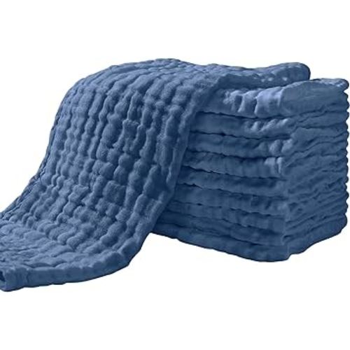 Yoofoss Muslin Burp Cloths for Baby 10 Pack 100% Cotton Baby Washcloths for Boys Girls Large 20''X10'' Super Soft and Absorbent Dark Blue