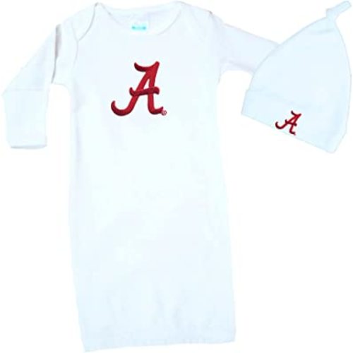 Alabama Crimson Tide Baby Layette Gown and Knotted Cap Set 0-3 Months