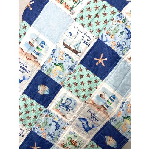 baby boy quilt, nautical quilt, whales nursery,handmade baby blanket, baby shower gift, nursery decor, crib bedding, handmade quilt