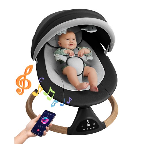 Electric Baby Swing for Infants, Baby Rocker for Infants with 5 Speeds, 10 Lullabies, Adapter & Battery Operated, Indoor & Outdoor Use, Remote Control