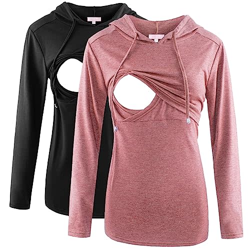 Bhome Nursing Shirt Long Sleeves Hoodie Breastfeeding Top Sweatshirt