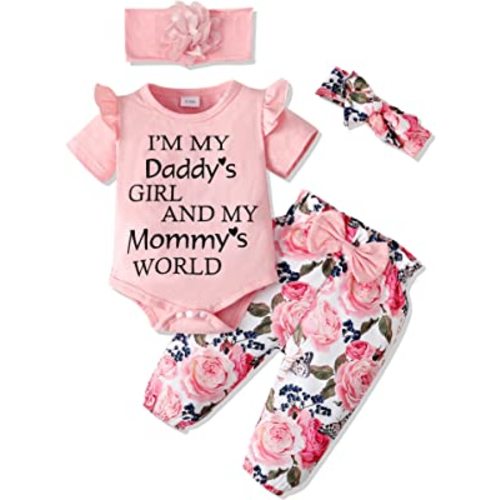 SUNNY PIGGY Newborn Infant Baby Girl Clothes Ruffle Romper Toddler Girl Floral Cotton Pant Sets Girls Clothing Outfit
