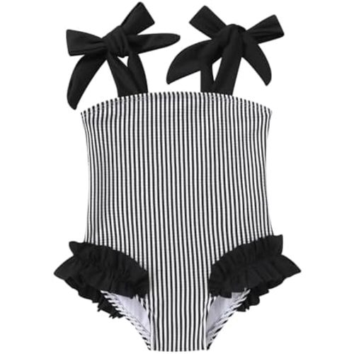 Happy Town Toddler Swimsuit Girl Solid Color Stripe One-Piece Baby Bathing Suits