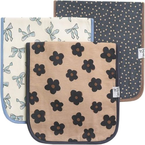 Copper Pearl Baby Burp Cloths for Boys & Girls - Cotton Burp Cloths Baby Girl & Boy, 3 Pack Soft Spit Up Rags, Extra Absorbent Layers for Newborn, Infant Towels, 21x10 in - Gemma in Tan Set