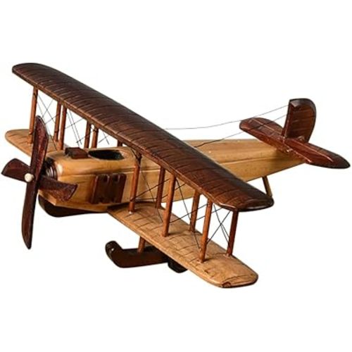 Katutude Retro Aircraft Handicraf Wooden Airplane Model, Vintage Biplane Model Desktop Decoration Photo Props Souvenir Collectible Airplane Model Gift Office Home Decor Ornament