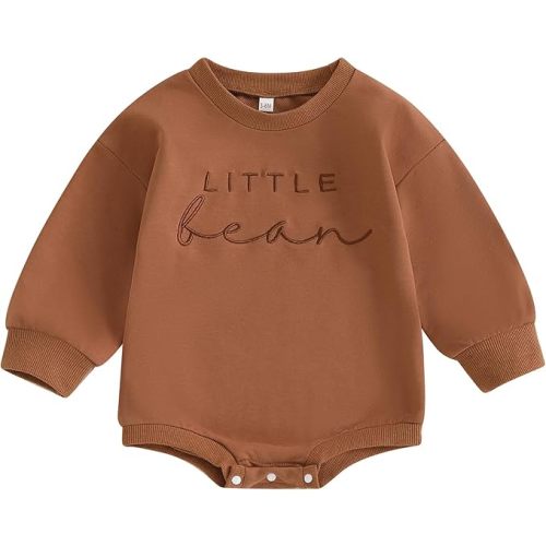 VISGOGO Newborn Baby Girl Boy Bubble Romper 3 6 9 12 18M Onesie Sweatshirt Long Sleeve Oversized Fall One-Piece Bodysuit