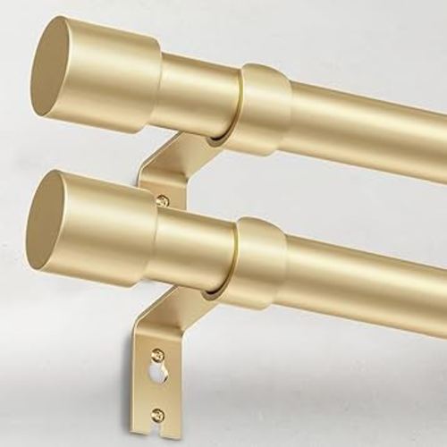 2 Pack Heavy Duty Curtain Rods for Windows 28 to 48 Inch, 1 Inch Gold Curtain Rods Set of 2 Pack for Outdoor, Farmhouse, Bedroom, Adjustable Easy Install Curtain Rods (A2,Gold,30"-60"-2Pack)