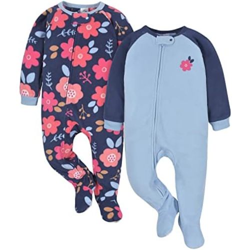 Gerber Baby Girls' Toddler Loose Fit Flame Resistant Fleece Footed Pajamas 2-Pack