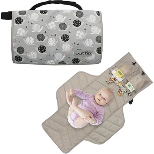 Extra Long Lightweight Portable Diaper Changing Mat with Storage Pockets,Snail Waterproof Foldable Travel Changing Pad,On The Go Wipeable Reusable Changing Pad for Car, Diaper Bag