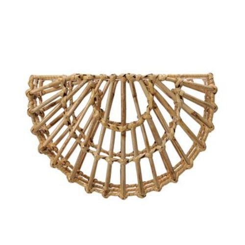 Storied Home Woven Cane Wall Pocket Natural: Iron Frame, Abstract Modern Decor, Dry Dust Care