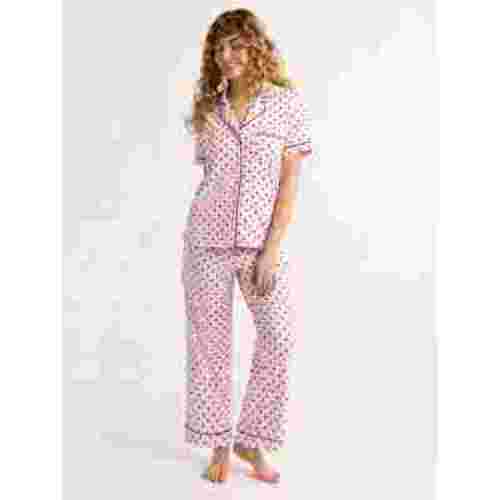 Joyspun Women's Dreamy Soft Collection Notch Collar Short Sleeve Knit Top & Capri Pajama Set, 2-Piece, Sizes XS-3X