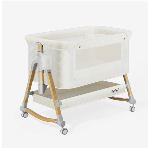 HARPPA Cuddly 3-in-1 Baby Bassinet Bedside Sleeper for Reflux | Attaches to Bed, Adjustable 5 Heights, Non-Toxic & CPSC Certified | Sturdy Aluminum Frame, Portable Wheels, Tool-Free Setup, Gentle Rocking | Perfect for Newborns, Infants, Small Spaces & Saf