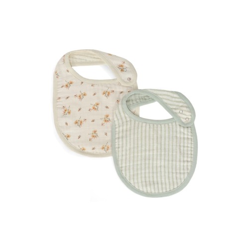 Oilo Assorted 2-Pack Organic Cotton Muslin Baby Bibs - Eggshell/Sea