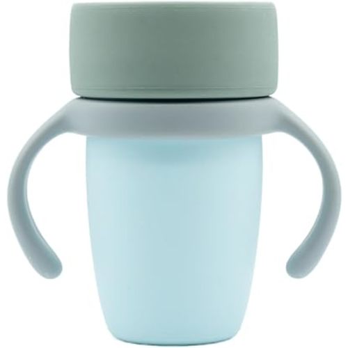 WeeSprout Baby Training Cup - Silicone Sippy Cup with Removable Handles for Weaning Off Bottle - Transition Spill-Proof Toddler Cups - No-Spill Design (Sky/Matte Green/Light Gray)
