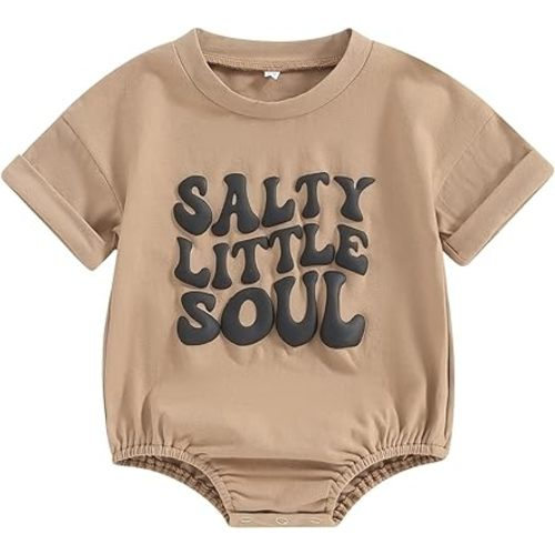 YOKJZJD Newborn Infant Baby Boy Outfits Letter Bubble Romper Short Sleeve T-Shirt Beach Bodysuit Overalls Summer Clothes