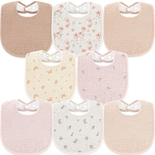 Susurration Muslin Baby Drool Bibs 6Pack Soft Square Adjustable Baby Bandana Bibs for Unisex Girls & Boys