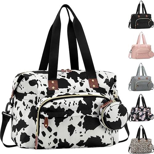 Diaper Bag Tote, Baby Bag Travel Diaper Tote Bag with Pacifier Case, Cute Maternity Hospital Baby Stylish Diaper Tote for Mom Dad Cow Print