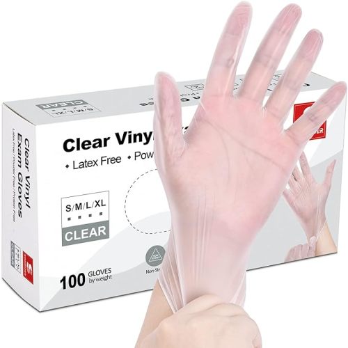 Schneider Clear Vinyl Exam Gloves, Latex-Free, Disposable Medical Gloves, Cleaning Gloves, Food Safe, Powder-Free, 4 mil - Large (Pack of 100)